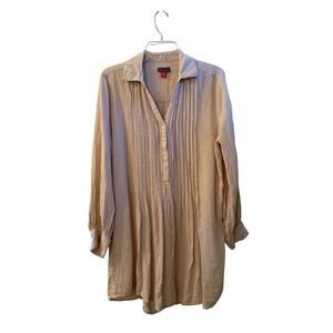Vince Camuto Womens Beige Linen Blend Pintuck Pleated Coastal Tunic Dress Size M
